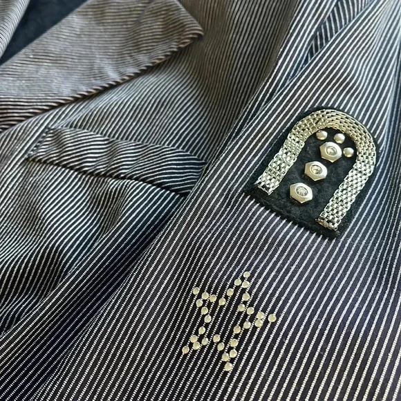 Cotton Blend Blazer Women’s 20 Embellished Striped Jacket Military Classic Blue - Picture 6 of 17